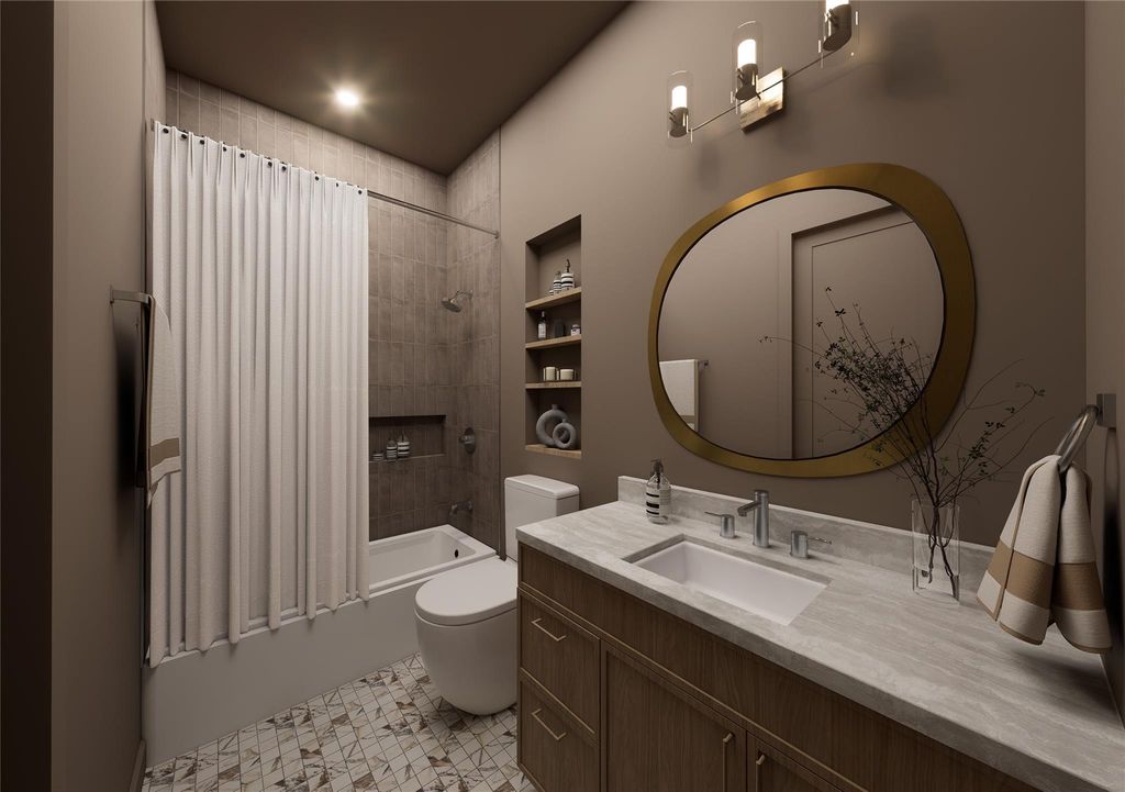 Framed by vaulted ceilings and wide-plank flooring, the primary suite flows seamlessly into a spa-inspired bath through double doors—offering both comfort and convenience in a refined, retreat-like setting. A perfect blend of privacy and polish.